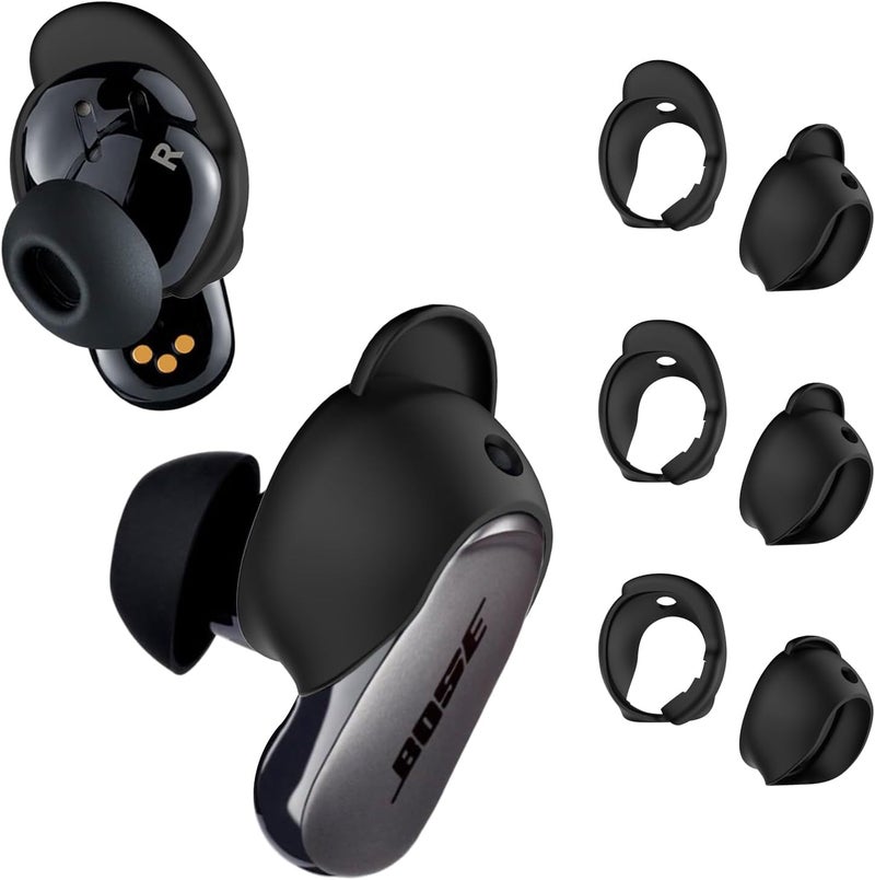 WOFRO [3 Pairs] Ear Tips Covers for Bose QuietComfort Earbuds II&Bose QuietComfort Ultra Earbuds, Anti Slip Silicone Sport Wingtip Anti Scratches Eartip Accessories (S/M/L)-Black - Image 1